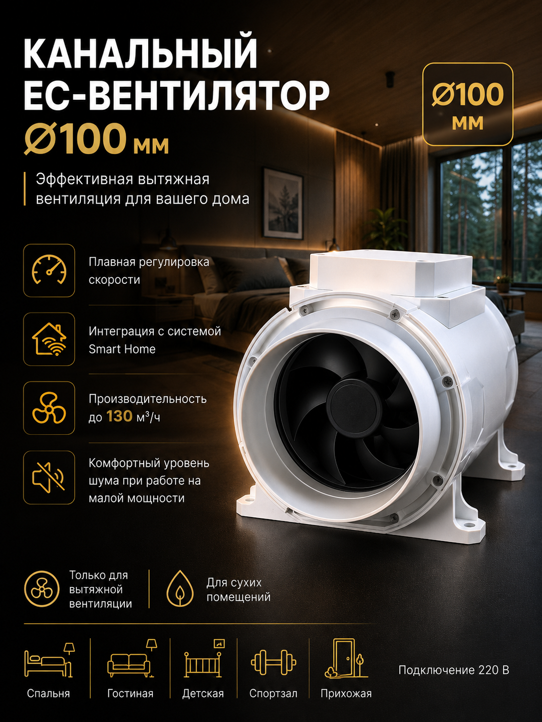 Канальный EC-вентилятор Ø100/125/150 со встроенным модулем управления